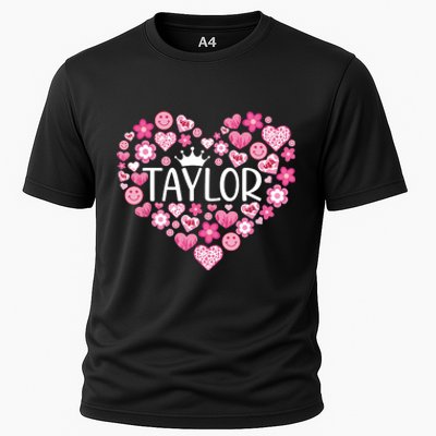 Taylor First Name I Love Taylor Girl Groovy 80s Pink White Cooling Performance Crew T-Shirt