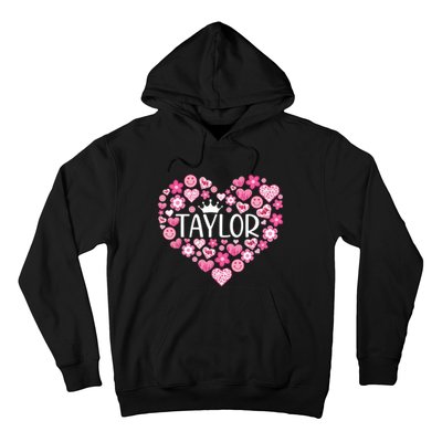 Taylor First Name I Love Taylor Girl Groovy 80s Pink White Hoodie