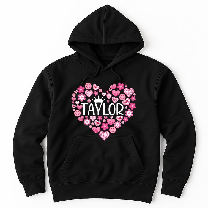 Taylor First Name I Love Taylor Girl Groovy 80s Pink White Hoodie