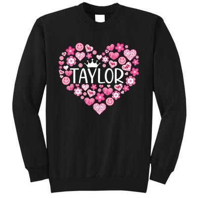 Taylor First Name I Love Taylor Girl Groovy 80s Pink White Sweatshirt