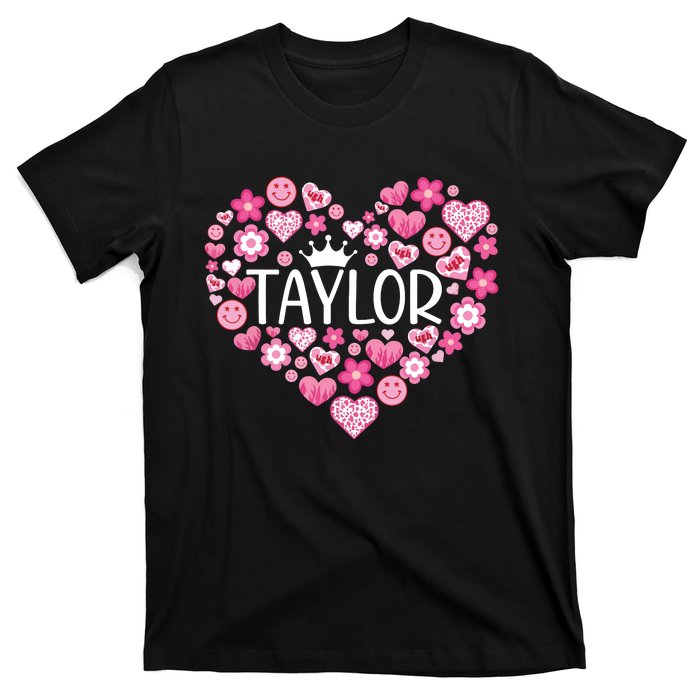 Taylor First Name I Love Taylor Girl Groovy 80s Pink White T-Shirt