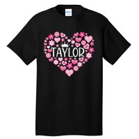 Taylor First Name I Love Taylor Girl Groovy 80s Pink White Tall T-Shirt