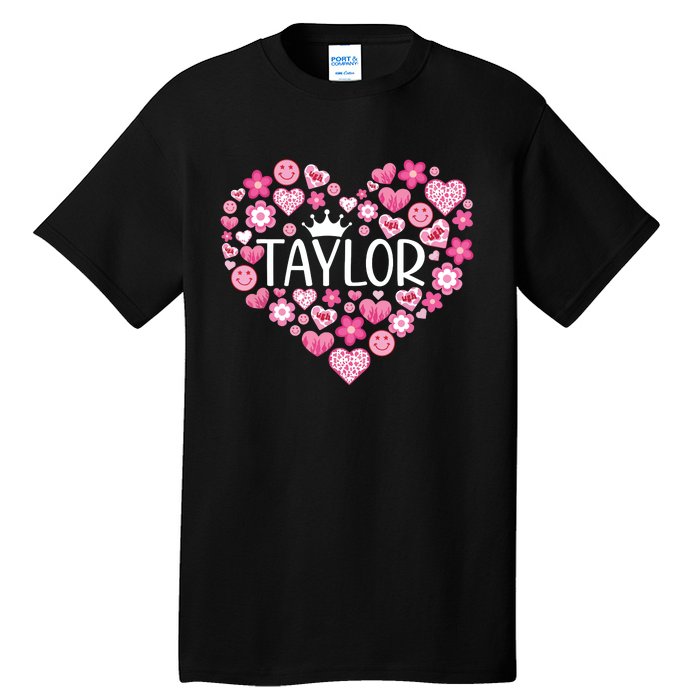 Taylor First Name I Love Taylor Girl Groovy 80s Pink White Tall T-Shirt