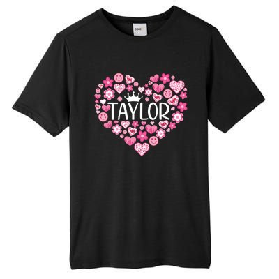 Taylor First Name I Love Taylor Girl Groovy 80s Pink White Tall Fusion ChromaSoft Performance T-Shirt