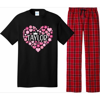 Taylor First Name I Love Taylor Girl Groovy 80s Pink White Pajama Set