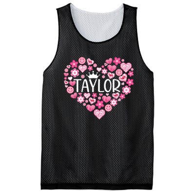 Taylor First Name I Love Taylor Girl Groovy 80s Pink White Mesh Reversible Basketball Jersey Tank