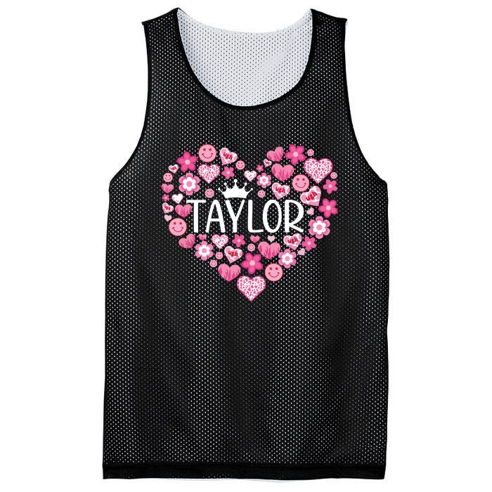 Taylor First Name I Love Taylor Girl Groovy 80s Pink White Mesh Reversible Basketball Jersey Tank