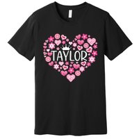 Taylor First Name I Love Taylor Girl Groovy 80s Pink White Premium T-Shirt