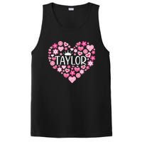 Taylor First Name I Love Taylor Girl Groovy 80s Pink White PosiCharge Competitor Tank