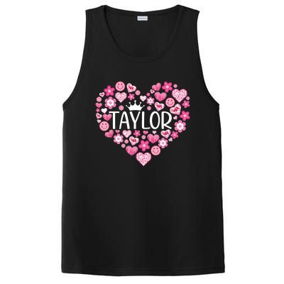 Taylor First Name I Love Taylor Girl Groovy 80s Pink White PosiCharge Competitor Tank