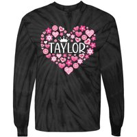 Taylor First Name I Love Taylor Girl Groovy 80s Pink White Tie-Dye Long Sleeve Shirt