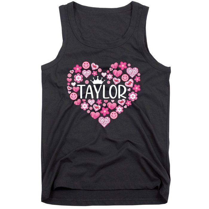 Taylor First Name I Love Taylor Girl Groovy 80s Pink White Tank Top