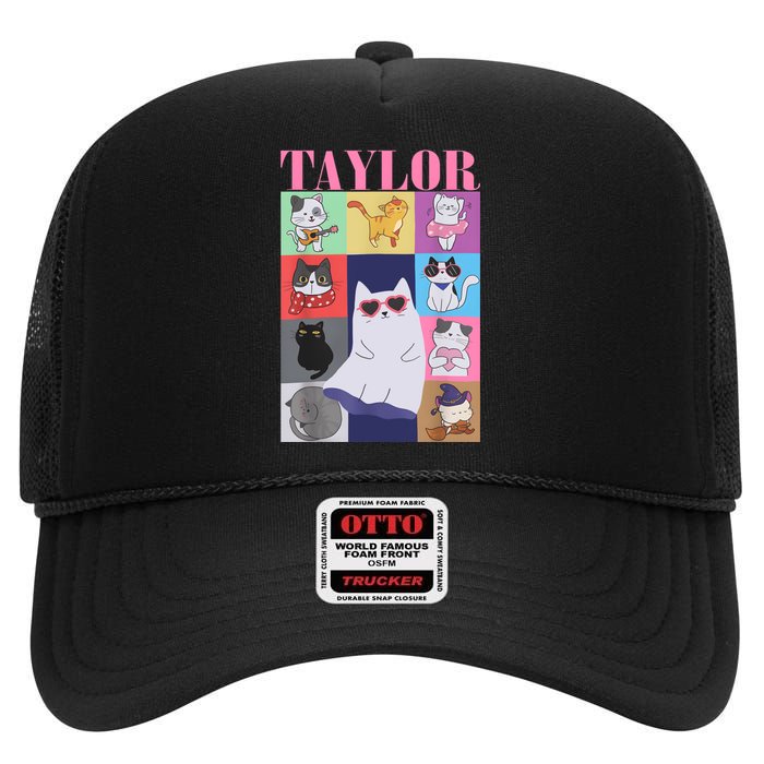 Taylor First Name I Love Taylor Girl Groovy 80s High Crown Mesh Back Trucker Hat