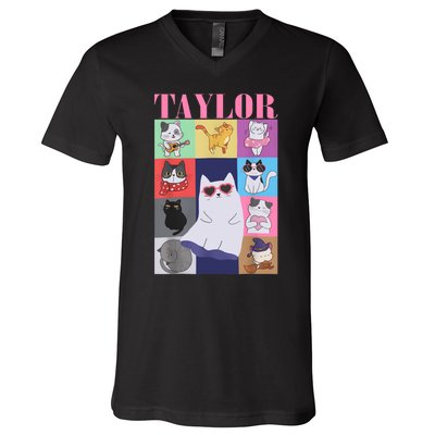 Taylor First Name I Love Taylor Girl Groovy 80s V-Neck T-Shirt