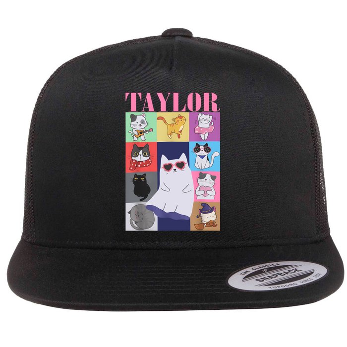 Taylor First Name I Love Taylor Girl Groovy 80s Flat Bill Trucker Hat