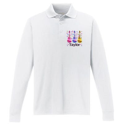 Taylor First Name Personalized Groovy 80S Performance Long Sleeve Polo