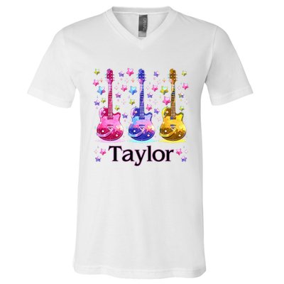 Taylor First Name Personalized Groovy 80S V-Neck T-Shirt