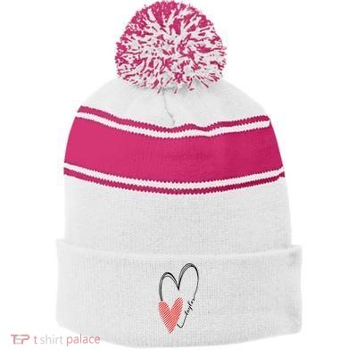 Taylor First Name I Love Taylor Girl With Heart Stripe Pom Pom Beanie
