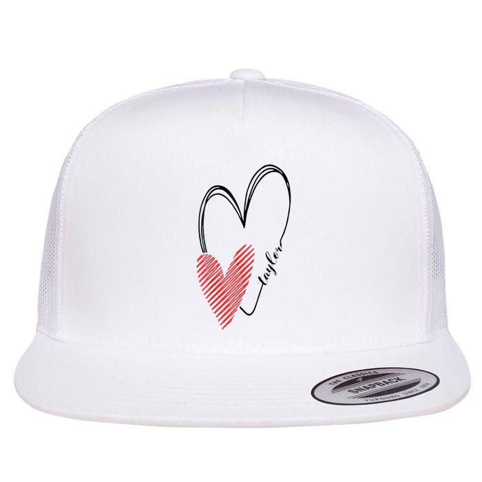 Taylor First Name I Love Taylor Girl With Heart Flat Bill Trucker Hat