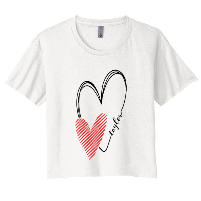 Taylor First Name I Love Taylor Girl With Heart Women's Crop Top Tee
