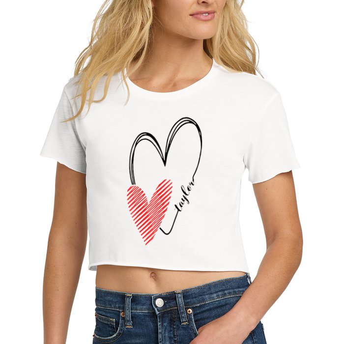 Taylor First Name I Love Taylor Girl With Heart Women's Crop Top Tee