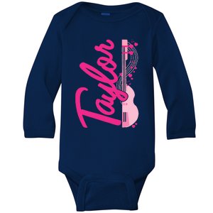 Taylor First Name Personalized Groovy 80S Baby Long Sleeve Bodysuit