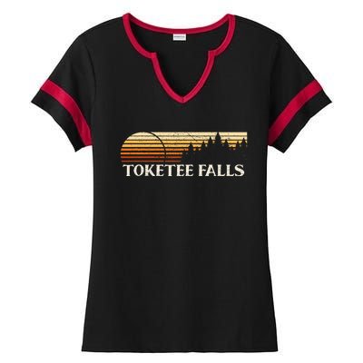 Toketee Falls Or Vintage Evergreen Sunset Eighties Ladies Halftime Notch Neck Tee