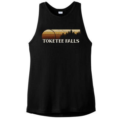 Toketee Falls Or Vintage Evergreen Sunset Eighties Ladies PosiCharge Tri-Blend Wicking Tank