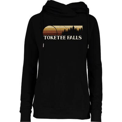 Toketee Falls Or Vintage Evergreen Sunset Eighties Womens Funnel Neck Pullover Hood