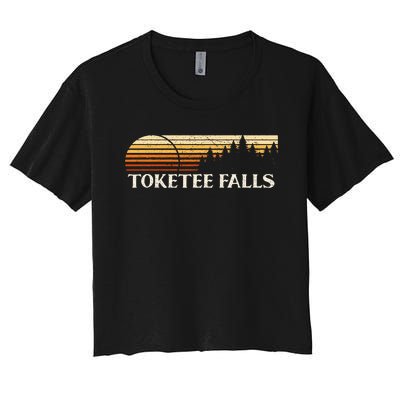 Toketee Falls Or Vintage Evergreen Sunset Eighties Women's Crop Top Tee