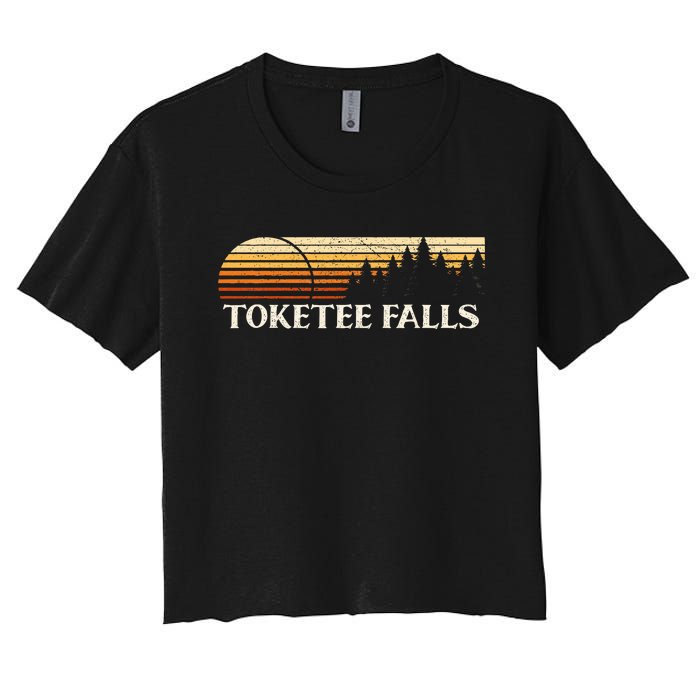 Toketee Falls Or Vintage Evergreen Sunset Eighties Women's Crop Top Tee