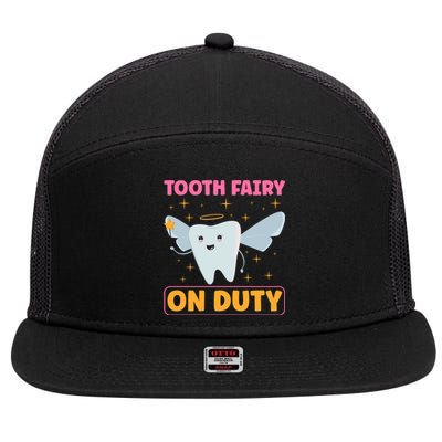 Tooth Fairy On Duty Tooth Fairy Costume Dentist Hygienist Cute Gift 7 Panel Mesh Trucker Snapback Hat