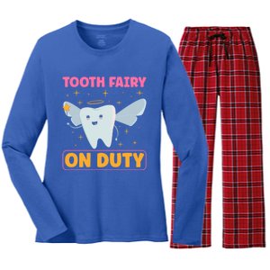 Tooth Fairy On Duty Tooth Fairy Costume Dentist Hygienist Cute Gift Women's Long Sleeve Flannel Pajama Set 