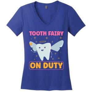 Tooth Fairy On Duty Tooth Fairy Costume Dentist Hygienist Cute Gift Women's V-Neck T-Shirt