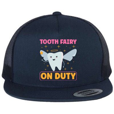 Tooth Fairy On Duty Tooth Fairy Costume Dentist Hygienist Cute Gift Flat Bill Trucker Hat