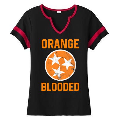 Tennessee Fan Orange Blooded Funny Sports Fan State Flag Tn Ladies Halftime Notch Neck Tee