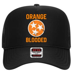 Tennessee Fan Orange Blooded Funny Sports Fan State Flag Tn High Crown Mesh Back Trucker Hat