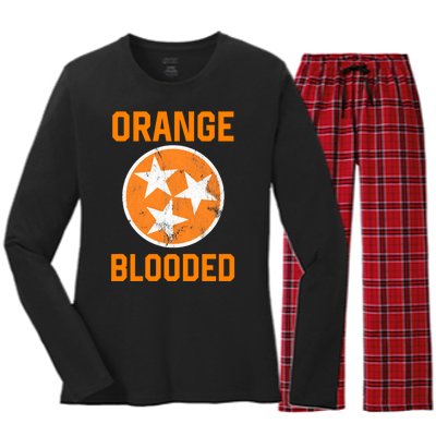 Tennessee Fan Orange Blooded Funny Sports Fan State Flag Tn Women's Long Sleeve Flannel Pajama Set 