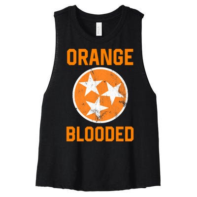 Tennessee Fan Orange Blooded Funny Sports Fan State Flag Tn Women's Racerback Cropped Tank