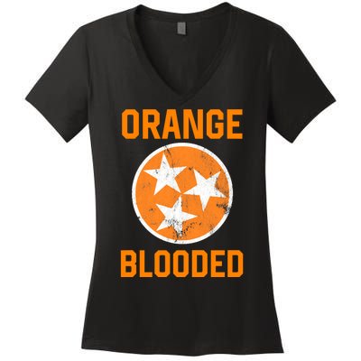 Tennessee Fan Orange Blooded Funny Sports Fan State Flag Tn Women's V-Neck T-Shirt