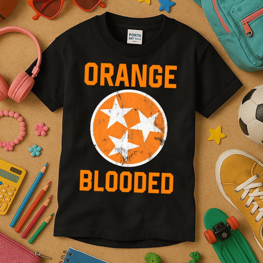 Tennessee Fan Orange Blooded Funny Sports Fan State Flag Tn Kids T-Shirt