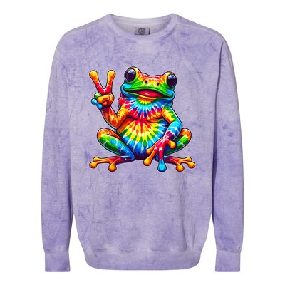 Tiedye Frog Peace Sign Hippie Colorblast Crewneck Sweatshirt