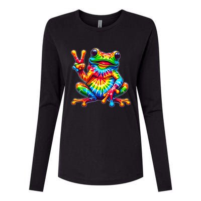 Tiedye Frog Peace Sign Hippie Womens Cotton Relaxed Long Sleeve T-Shirt