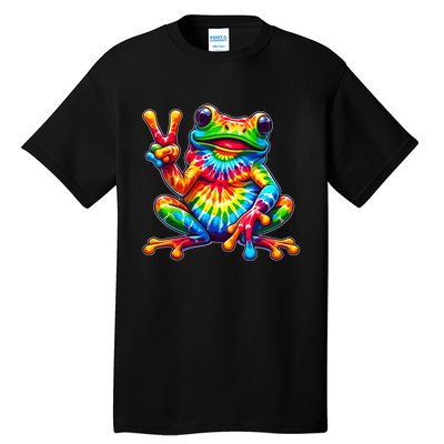 Tiedye Frog Peace Sign Hippie Tall T-Shirt