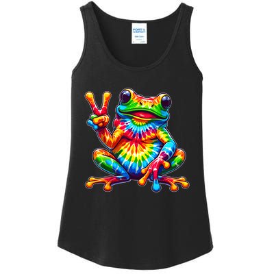 Tiedye Frog Peace Sign Hippie Ladies Essential Tank