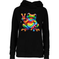 Tiedye Frog Peace Sign Hippie Womens Funnel Neck Pullover Hood