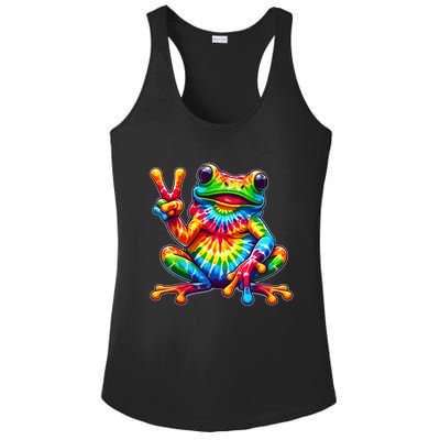 Tiedye Frog Peace Sign Hippie Ladies PosiCharge Competitor Racerback Tank