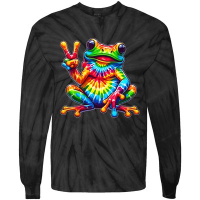 Tiedye Frog Peace Sign Hippie Tie-Dye Long Sleeve Shirt