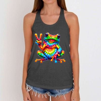 Tiedye Frog Peace Sign Hippie Women's Knotted Racerback Tank