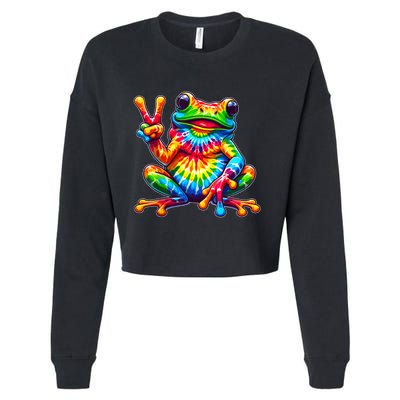 Tiedye Frog Peace Sign Hippie Cropped Pullover Crew